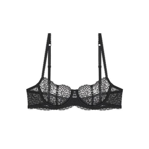 Journelle NWT Allegra Dainty Delicate Lace Balconette Bra Black Designer Lingeri
